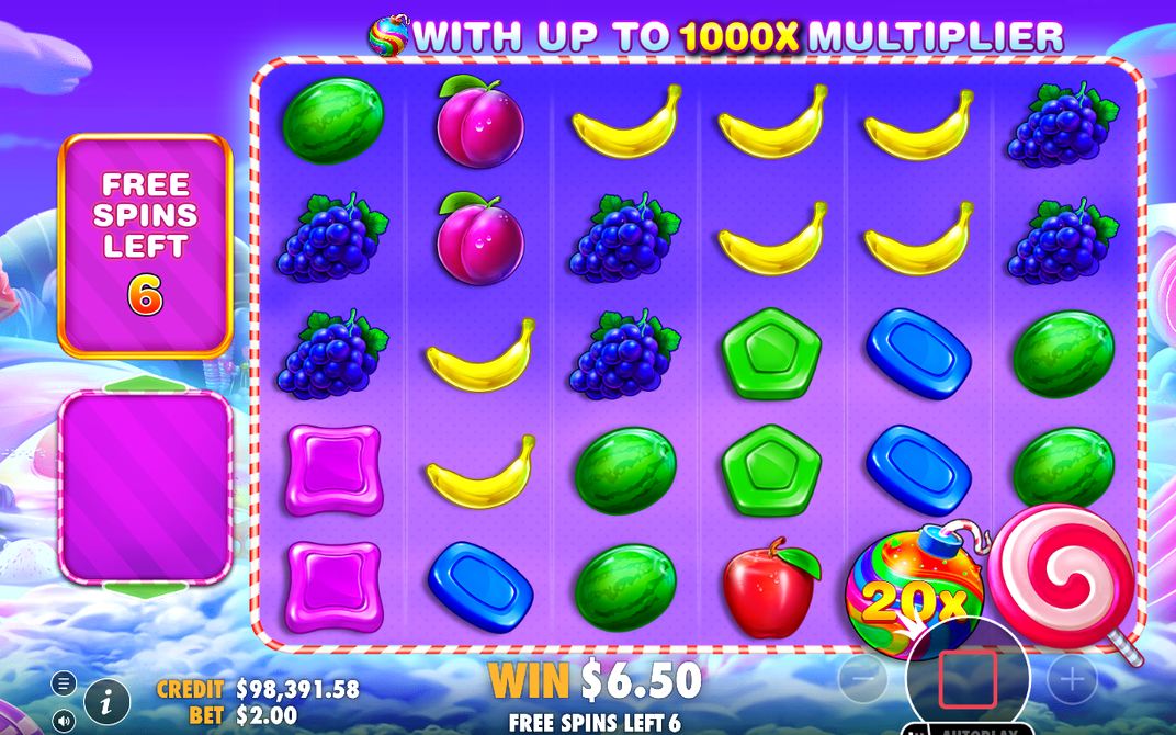 Free Spins-läget med kvarvarande gratisspinn och multiplikatorbomber